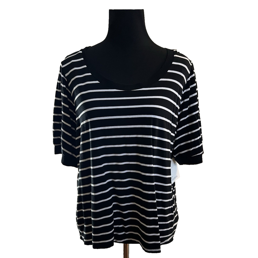 89th + Madison Blouse Women's XL Preppy Work Business Casual Striped Stretchy